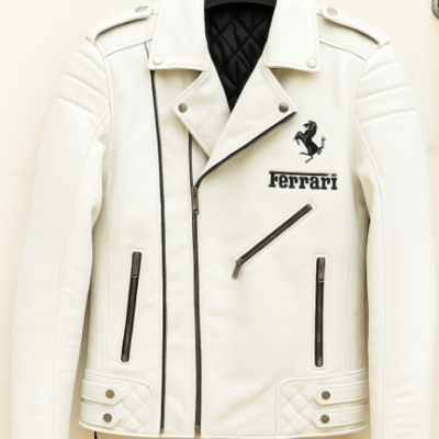 Crafted leather new men's white sports motorcycle jacket - Thumbnail 5
