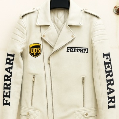 Crafted leather new men's white sports motorcycle jacket - Thumbnail 4