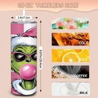 Pink Grinch Tumbler with Bubble Gum & Sunglasses | 20oz Skinny Sublimation Tumbler | Checkerboard - Thumbnail 1