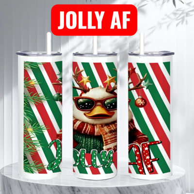 Jolly af duck tumbler 20oz skinny, explicit funny christmas gift, sarcastic adult humor insulated travel mug