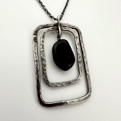 Hammered sterling silver pendant with black bead - Thumbnail 5