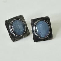 Opal on Hammered Sterling Silver Earrings - Thumbnail 1