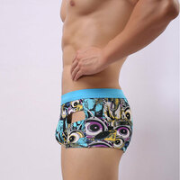 2PK Sexy Men's underwear lingerie cotton blend printed cut-out pouch boxer briefs underpants L424 - Thumbnail 2