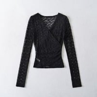 Sexy V-neck lace long-sleeved base layer T-shirt - Thumbnail 4