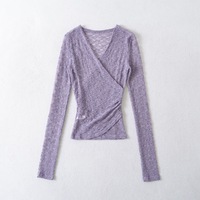 Sexy V-neck lace long-sleeved base layer T-shirt - Thumbnail 6