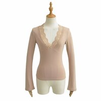 V-neck lace-trimmed long-sleeved top - Thumbnail 1