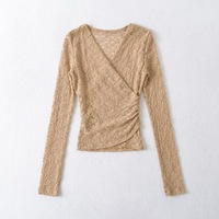 V-neck lace-trimmed long-sleeved top - Thumbnail 3