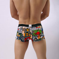 2PK Sexy Men's underwear lingerie cotton blend cartoon printed cut-out pouch boxer briefs underpants L424 - Thumbnail 2