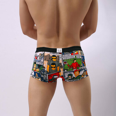 2pk sexy men's underwear lingerie cotton blend cartoon printed cut-out pouch boxer briefs underpants l424