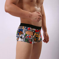 2PK Sexy Men's underwear lingerie cotton blend cartoon printed cut-out pouch boxer briefs underpants L424 - Thumbnail 1