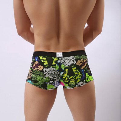 2pk sexy men's underwear lingerie cotton blend animal printed cut-out pouch boxer briefs underpants l424