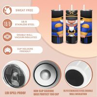 Nutcracker Soldier Tumbler 20oz Skinny, Classic Christmas Decor Gift, Blue Gold Ballet Fan - Thumbnail 1