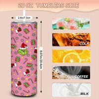 Pink Grinch Pattern Tumbler | 20oz Skinny Sublimation Cup | Cute Christmas Stocking Stuffer - Thumbnail 3
