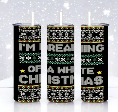 Ugly Christmas Sweater Tumbler 20oz Skinny, White Christmas Explicit Funny Gift, Sarcastic Holiday 