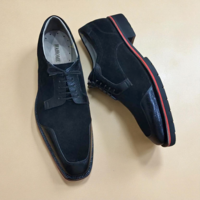 Crafted Leather Men’s Classic Black Calf Suede Leather Lace up Dress Shoes - Thumbnail 1