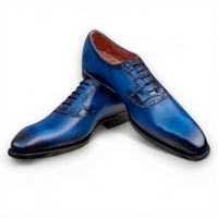 Crafted Leather Men’s Handmade Blue Calf Crocodile/Alligator Leather Dress Shoes - Thumbnail 1
