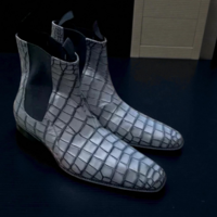 Crafted Leather Men’s Handmade Dress Shoes Gray Crocodile/Alligator Leather Chelsea Boot - Thumbnail 2