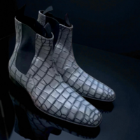 Crafted Leather Men’s Handmade Dress Shoes Gray Crocodile/Alligator Leather Chelsea Boot - Thumbnail 3