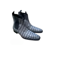 Crafted Leather Men’s Handmade Dress Shoes Gray Crocodile/Alligator Leather Chelsea Boot - Thumbnail 4