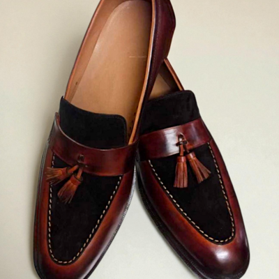 Crafted leather men’s classic brown black suede leather tassel loafers dress shoes