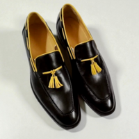 Crafted Leather Men’s Classic Black Leather Tassel Loafers Dress Shoes - Thumbnail 1