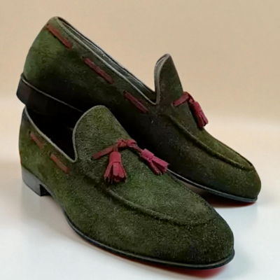 Crafted leather men’s classic green suede leather tassel loafers dress shoes