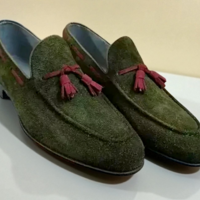 Crafted Leather Men’s Classic Green Suede Leather Tassel Loafers Dress Shoes - Thumbnail 1
