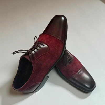 Crafted leather men’s handmade classic burgundy suede leather lace up dress shoes