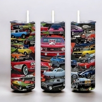 ​Classic Muscle Car Tumbler 20oz Skinny, Hot Rod Collage Gift for Dad or Man, Vintage American Auto Enthusiast - Thumbnail 2
