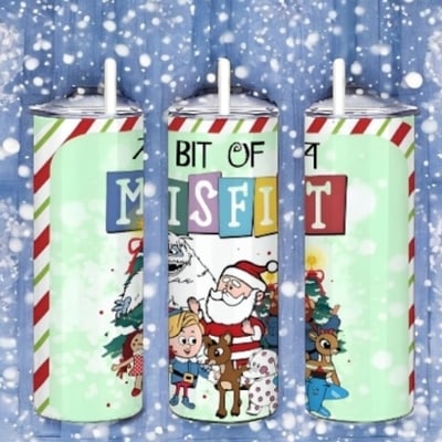 Misfit christmas tumbler 20oz skinny, parody fan gift for him or her, classic holiday cartoon