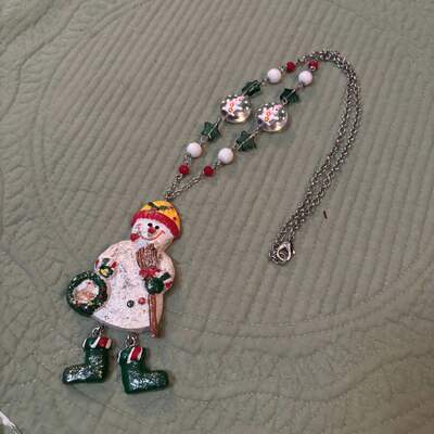 Large resin snowman necklace