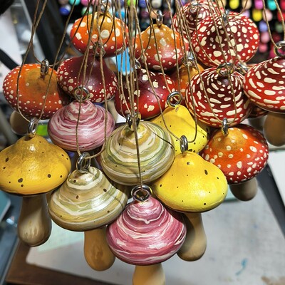 Hand painted mushroom ornaments