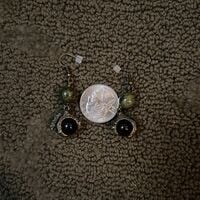 Brass Claw Black Orb Necklace Earring Set - Thumbnail 4