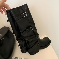 Women's stylish high-top knight boots with pleats adding 6cm in height. - Thumbnail 1