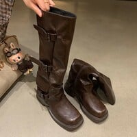 Women's stylish high-top knight boots with pleats adding 6cm in height. - Thumbnail 2