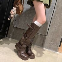 Women's stylish high-top knight boots with pleats adding 6cm in height. - Thumbnail 3