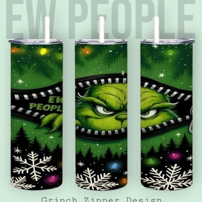​"ew people" grinch style zipper tumbler 20oz skinny, funny christmas parody gift for introvert, sarcastic holiday travel