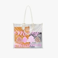 Merry Christmas Clear Tote Bag - Pink Gingham Christmas Tree PVC Tote - Stadium Approved Transparent Bag - Holiday Shopping Bag - Thumbnail 3