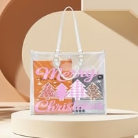 Merry Christmas Clear Tote Bag - Pink Gingham Christmas Tree PVC Tote - Stadium Approved Transparent Bag - Holiday Shopping Bag - Thumbnail 2
