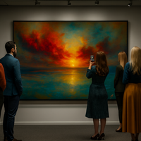 Radiant Horizon Fiery Sunset Over Tranquil Sea - Thumbnail 1