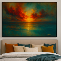 Radiant Horizon Fiery Sunset Over Tranquil Sea - Thumbnail 3