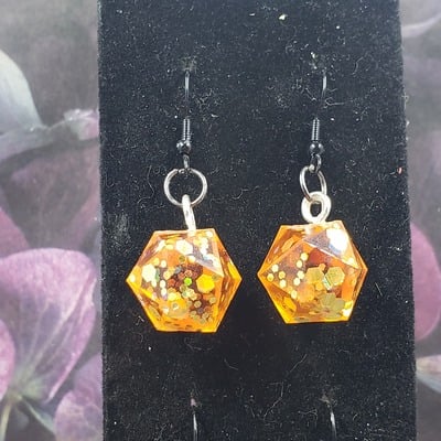 Orange glitterbomb dice earrings