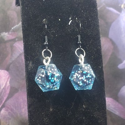 Blue frost glitter dice earrings