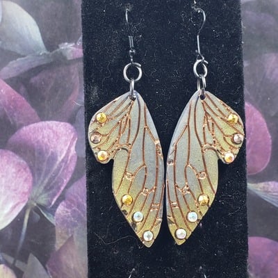 Golden scarab butterfly earrings