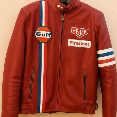 Crafted leather genuine leather stripes color sports biker motorcycle jacket - Thumbnail 3