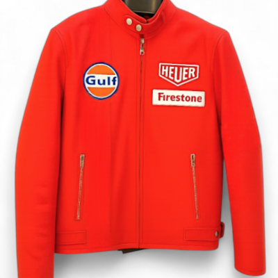 Crafted leather red leather sports racing jacket