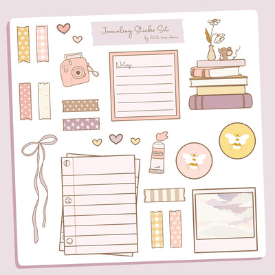 Journaling sticker in peach, purple, and yellow mini sticker sheet - Thumbnail 1