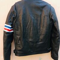 Crafted Leather Classic Design Black with Red and Blue Stripes Biker Motorcycle Jacket - Thumbnail 1