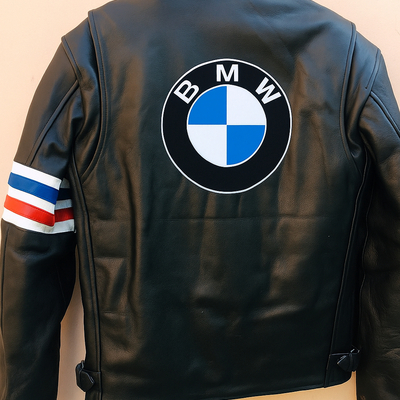 Crafted leather sports jacket black with red white and blue stripes biker motorcycle jacket - Thumbnail 3