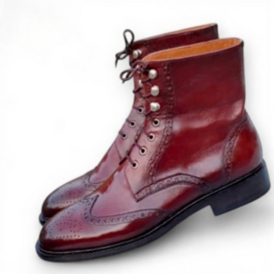 Crafted Leather Men’s Classic Genuine Leather Ankle High Lace up Wingtip Dress Balmoral Boot